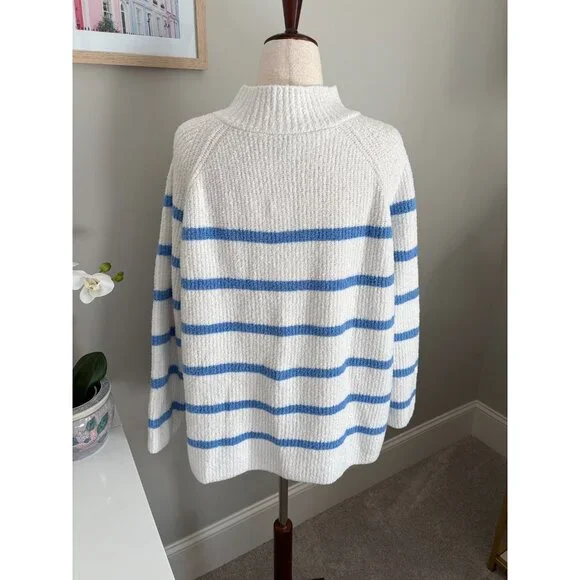 Talbots Size 2X White & Blue Striped 1/4 Zip Mock T Pullover Sweater - Picture 4 of 12